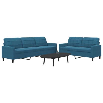 Set de canapele cu perne, 2 piese, albastru, catifea GartenMobel Dekor