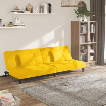 Canapea extensibilă cu 2 locuri, 2 perne, galben, catifea GartenMobel Dekor