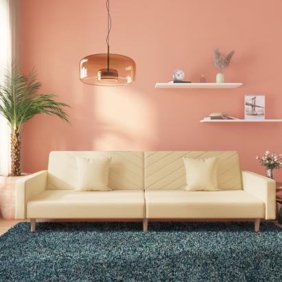 Canapea extensibilă cu 2 locuri, 2 perne, crem, textil GartenMobel Dekor