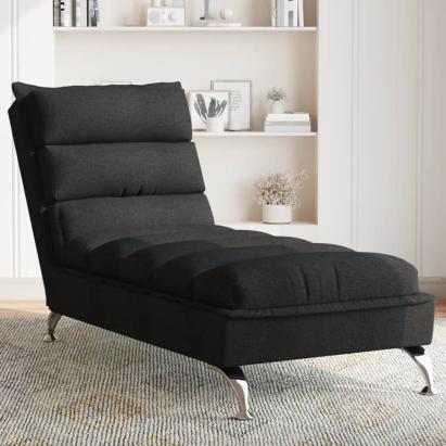 Șezlong cu perne, negru, material textil GartenMobel Dekor