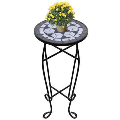 Masă laterală cu mozaic pentru plante, negru și alb GartenMobel Dekor