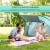 Cort camping, 4 persoane, impermeabil, tip igloo, cu 2 ferestre, 2 intrari, husa, deschidere automata, albastru deschis si gri, 286x209x122 cm GartenVIP DiyLine