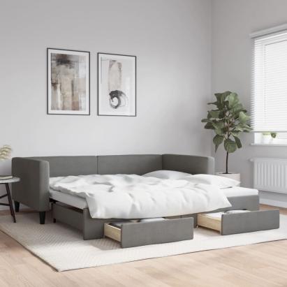 Pat de zi cu extensie și sertare, gri închis, 100x200 cm textil GartenMobel Dekor