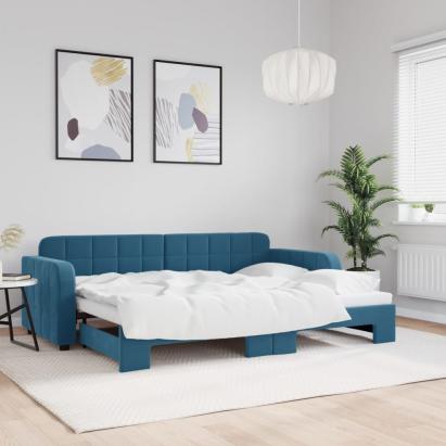 Pat de zi cu extensie, albastru, 80x200 cm, catifea GartenMobel Dekor