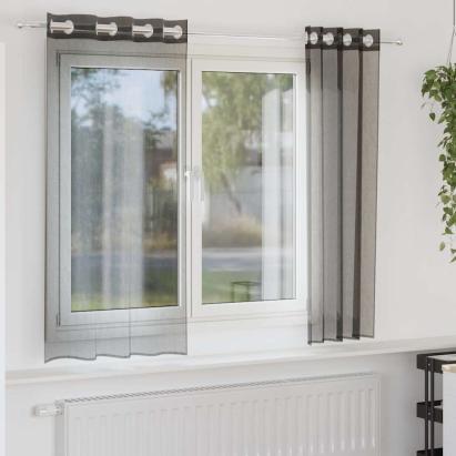 Perdele Voile cu Oeli 2 buc Negru 140x175 cm GartenMobel Dekor