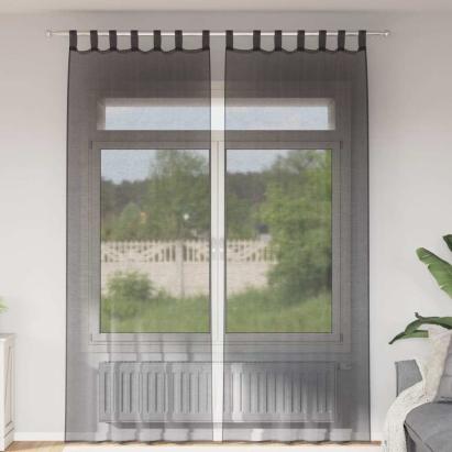 Perdele Voile cu buzunare pentru bare 2 buc Negru GartenMobel Dekor