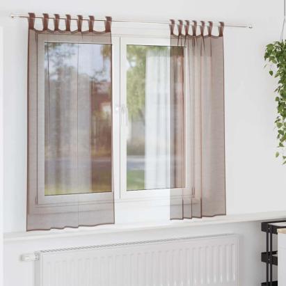 Perdele Voile cu buzunare pentru bare 2 buc Maro GartenMobel Dekor