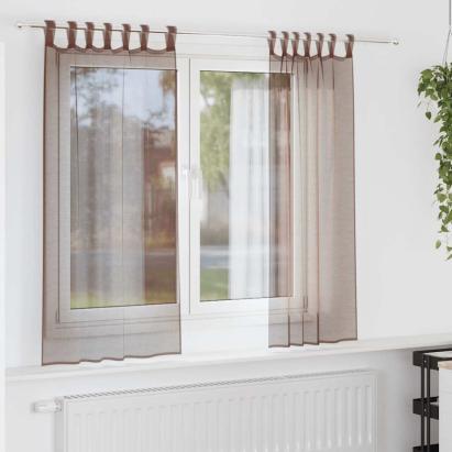 Perdele Voile cu buzunare pentru bare 2 buc Maro GartenMobel Dekor