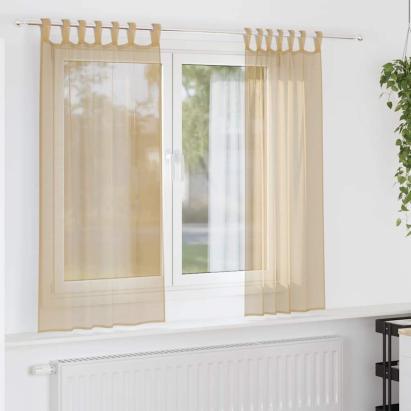 Perdele Voile cu buzunare pentru bare 2 buc Nisip GartenMobel Dekor
