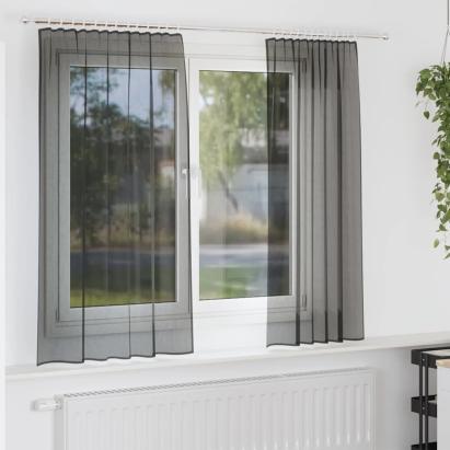 Perdele din voile cu tablă 2 buc Negru GartenMobel Dekor