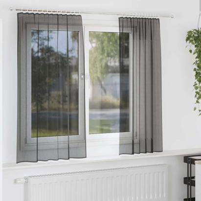 Perdele din voile cu tablă 2 buc Negru GartenMobel Dekor