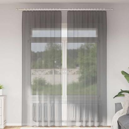 Perdele Voile cu Bucle 2 buc Gri Inchis 140x260 cm GartenMobel Dekor