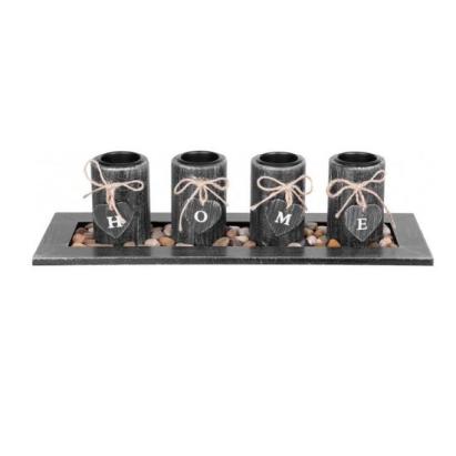 Suport 4 lumanari, model HOME, lemn si pietre naturale, negru, 39x12.5x10 cm, Magic Home GartenVIP DiyLine