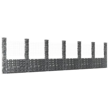 Coș de gabion în formă de U cu 7 stâlpi, 740x20x200 cm, fier GartenMobel Dekor