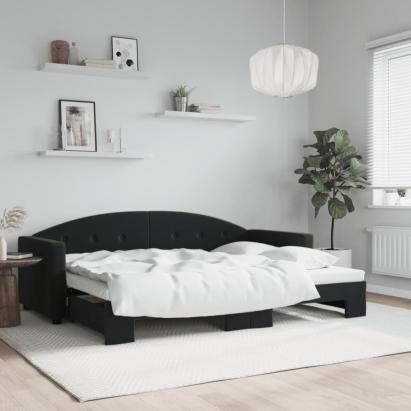 Pat de zi cu extensie, negru, 80x200 cm, catifea GartenMobel Dekor