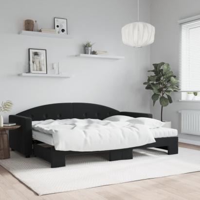 Pat de zi cu extensie și saltea, negru, 80x200 cm, catifea GartenMobel Dekor