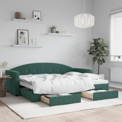 Pat de zi cu extensie și sertare verde închis 80x200 cm catifea GartenMobel Dekor