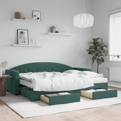 Pat de zi cu extensie și sertare verde închis 80x200 cm catifea GartenMobel Dekor