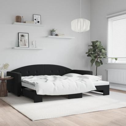 Pat de zi cu extensie, negru, 90x190 cm, catifea GartenMobel Dekor