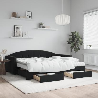 Pat de zi cu extensie și sertare, negru, 90x190 cm, catifea GartenMobel Dekor