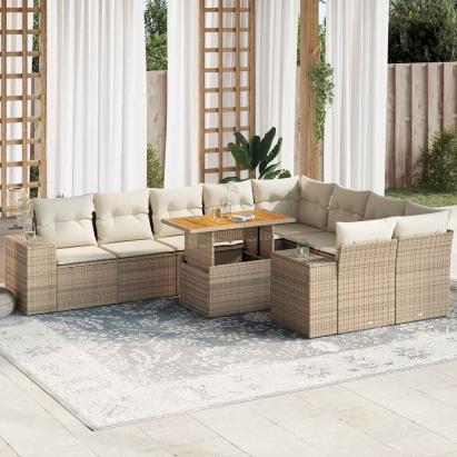 Set canapele de grădină cu perne, 10 piese, bej, poliratan GartenMobel Dekor