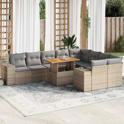 Set canapele de grădină cu perne, 10 piese, bej, poliratan GartenMobel Dekor