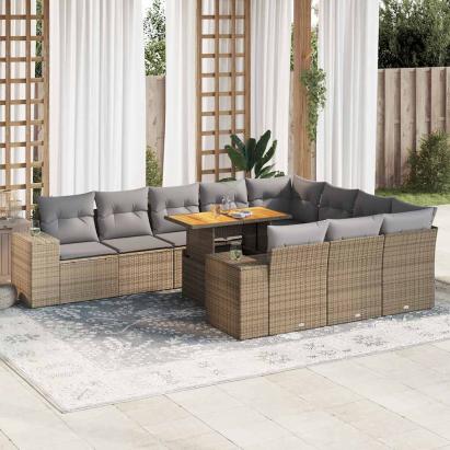 Set canapele de grădină cu perne, 10 piese, bej, poliratan GartenMobel Dekor