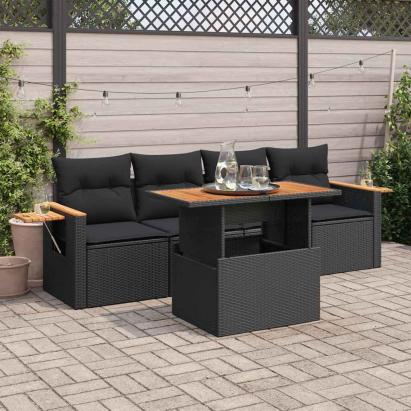 Set mobilier de grădină cu perne, 5 piese,poliratan/lemn acacia GartenMobel Dekor