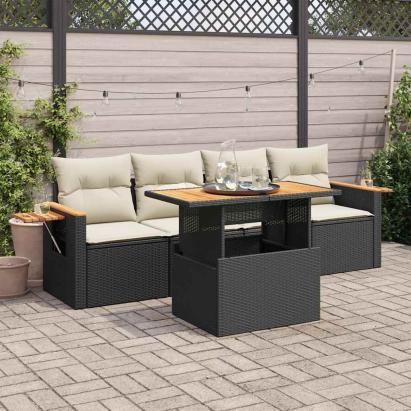 Set mobilier de grădină cu perne, 5 piese,poliratan/lemn acacia GartenMobel Dekor