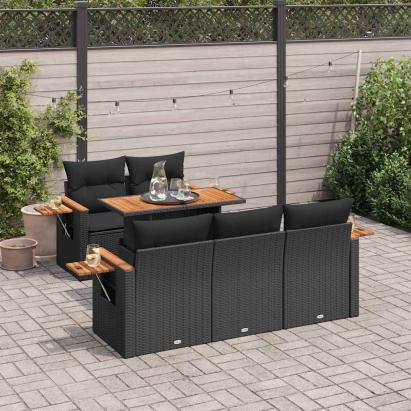 Set mobilier grădină perne 6 piese negru poliratan/lemn acacia GartenMobel Dekor