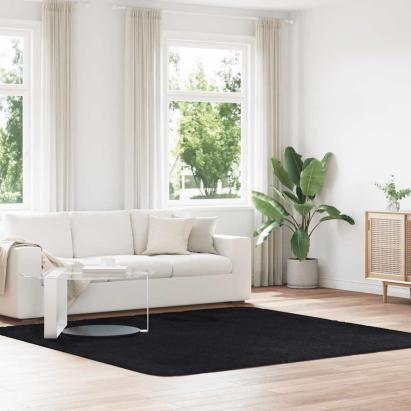 Covor Shaggy cu grădini înalte, negru, 240x240 cm, poliester GartenMobel Dekor