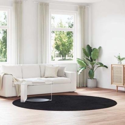 Covor Shaggy cu grădini înalte, negru, 240x240 cm, poliester GartenMobel Dekor