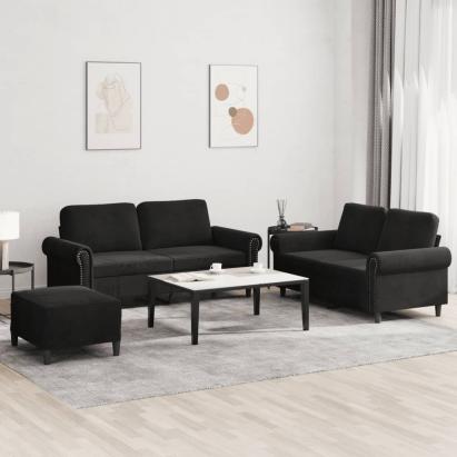 Set de canapele cu perne, 3 piese, negru, catifea GartenMobel Dekor