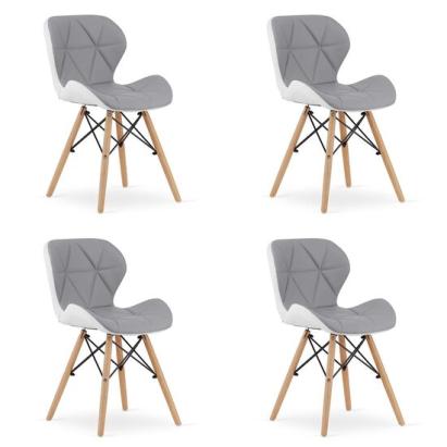 Set 4 scaune stil scandinav, Artool, Lago, piele ecologica, lemn, gri si alb, 47x52x73 cm GartenVIP DiyLine