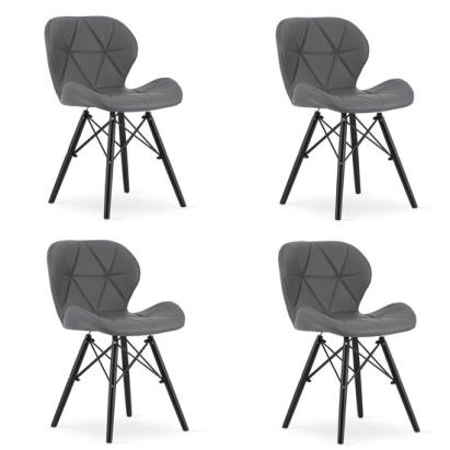 Set 4 scaune stil scandinav, Artool, Lago, piele ecologica, lemn, gri si negru, 47.5x36x74 cm GartenVIP DiyLine