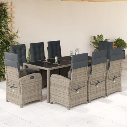 Set mobilier grădină cu perne, 9 piese, gri, poliratan GartenMobel Dekor