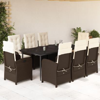 Set mobilier de grădină cu perne, 9 piese, maro, poliratan GartenMobel Dekor