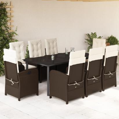 Set mobilier de grădină cu perne, 9 piese, maro, poliratan GartenMobel Dekor