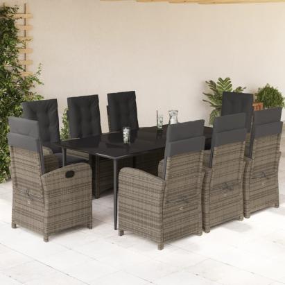 Set mobilier grădină cu perne, 9 piese, gri, poliratan GartenMobel Dekor