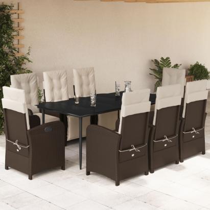 Set mobilier de grădină cu perne, 9 piese, maro, poliratan GartenMobel Dekor