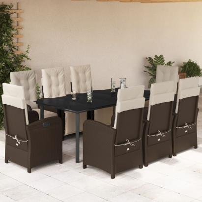 Set mobilier de grădină cu perne, 9 piese, maro, poliratan GartenMobel Dekor