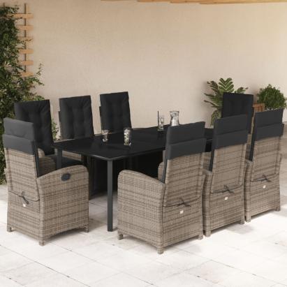 Set mobilier grădină cu perne, 9 piese, gri, poliratan GartenMobel Dekor