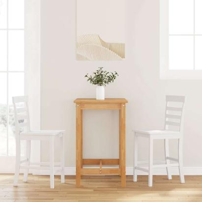 Scaune de bar 2 buc din cauciuc din lemn masiv alb GartenMobel Dekor