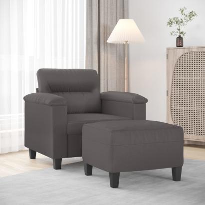 Fotoliu canapea cu taburet, gri, 60 cm, piele ecologică GartenMobel Dekor