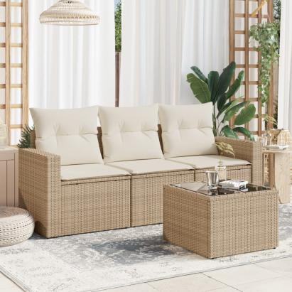 Set canapele de grădină, 4 piese, cu perne, bej, poliratan GartenMobel Dekor