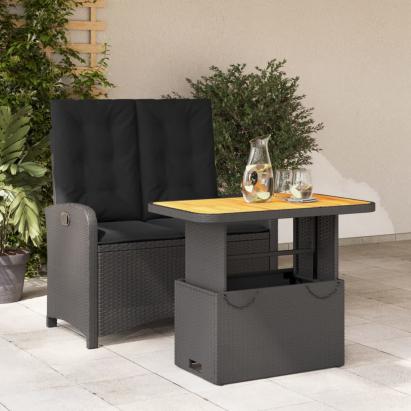 Set mobilier de grădină cu perne, 2 piese, negru, poliratan GartenMobel Dekor