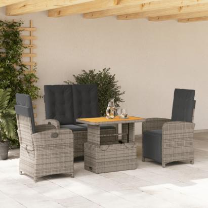 Set mobilier de grădină cu perne, 4 piese, gri, poliratan GartenMobel Dekor