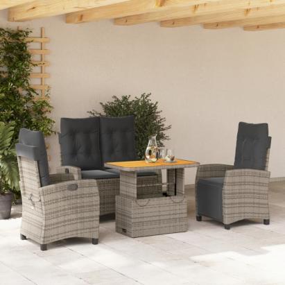 Set mobilier de grădină cu perne, 4 piese, gri, poliratan GartenMobel Dekor