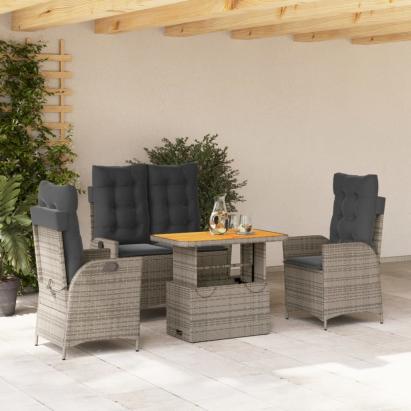 Set mobilier de grădină cu perne, 4 piese, gri, poliratan GartenMobel Dekor
