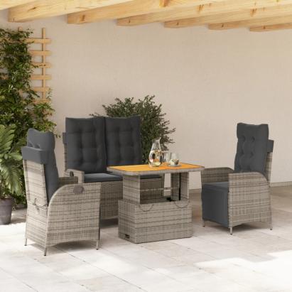 Set mobilier de grădină cu perne, 4 piese, gri, poliratan GartenMobel Dekor